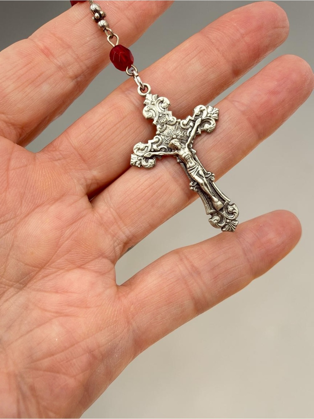 Donna Dressler Sterling Silver Ruby Crystal Rosary Crucifix VTG Tagged 26” w 6”D - Picture 16 of 17